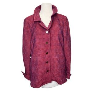 Nina Mclemore Womens Red Purple Jacket 14‎ Topper Button Collars Cuffs Lagenlook